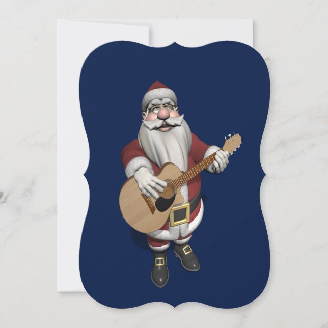 Tarjeta Festiva Santa Claus Toca Canciones De Navidades En Su Guit (Anverso)