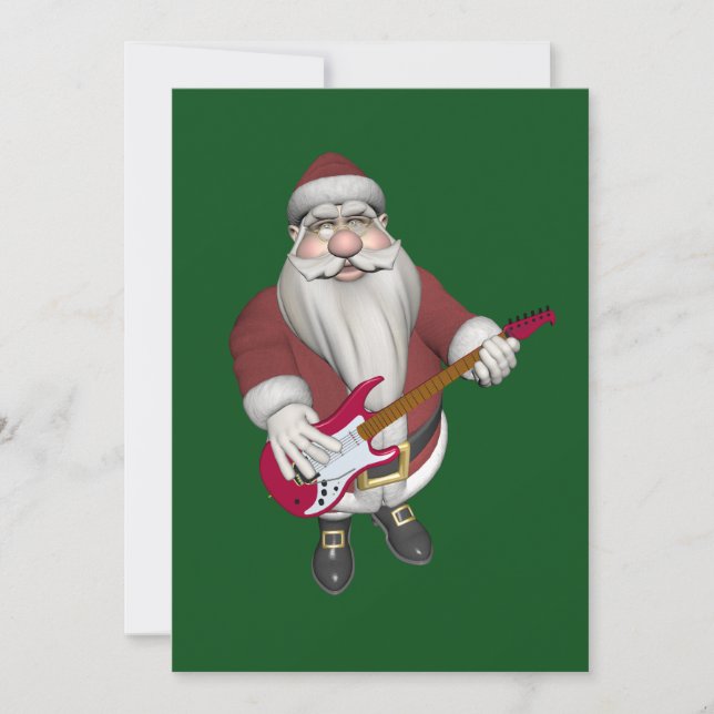 Tarjeta Festiva Santa Claus toca guitarra eléctrica (Anverso)