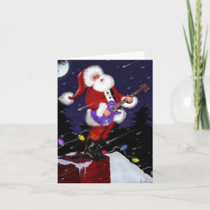 Tarjeta Festiva Santa Claus tocando guitarra eléctrica