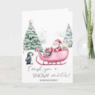 Tarjeta Festiva Santa Claus,Trineo,Pingüino,Bosque