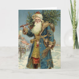 Tarjeta Festiva Santa Claus Victoriano Antiguo con árbol de Navida