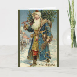 Tarjeta Festiva Santa Claus Victoriano Antiguo con árbol de Navida