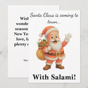 Tarjeta Festiva Santa Claus viene a la ciudad.. ¡Con Salami!