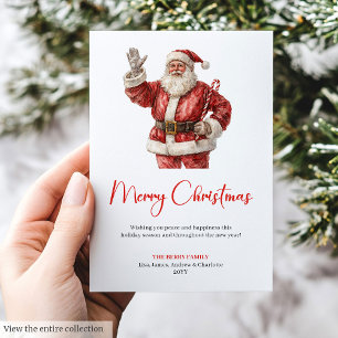 Tarjeta Festiva Santa Claus Vintage Acuarela Navideña de Moda