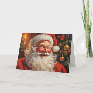 Tarjeta Festiva Santa Claus vintage con adornos