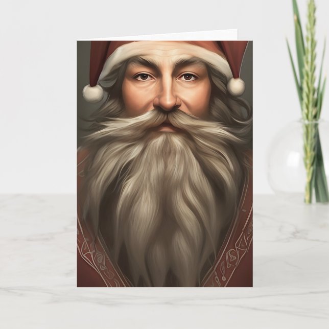 Tarjeta Festiva Santa Claus vintage de barba gris (Anverso)