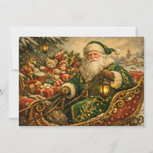 Tarjeta Festiva Santa Claus Vintage en el Trineo