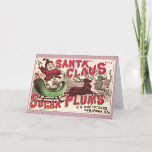 Tarjeta Festiva Santa Claus Vintage Ilustracion Sleigh