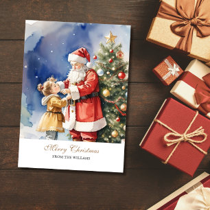 Tarjeta Festiva Santa Claus Vintage Personalizado & Una Niña