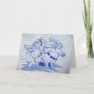 Tarjeta Festiva Santa Claus Vintage y su Ayudante con Gafas Azules