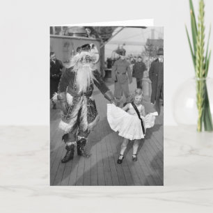 Tarjeta Festiva Santa Claus y la niñita en cubierta, 1925