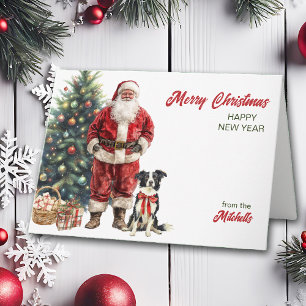 Tarjeta Festiva Santa Claus y los Navidades de Perro Collie en la 