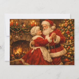 Tarjeta Festiva Santa Claus y Misses Claus bailan Vintage