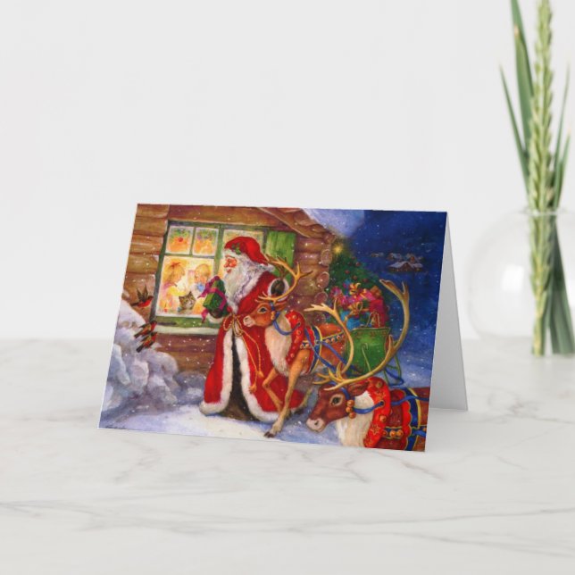 Tarjeta Festiva Santa Claus y Navidades de renos (Anverso)