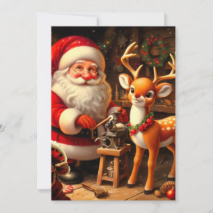 Tarjeta Festiva Santa Claus y Reno lindo