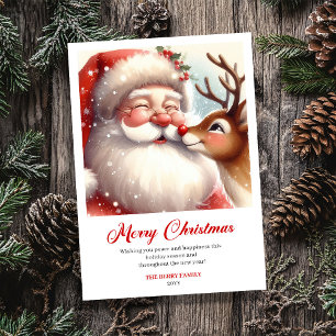 Tarjeta Festiva Santa Claus y Rudolph Brillantes Felicitación Navi