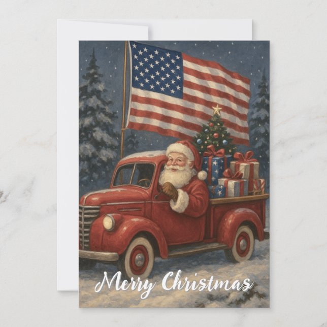 Tarjeta Festiva Santa Clause In Little Red Truck Christmas (Anverso)