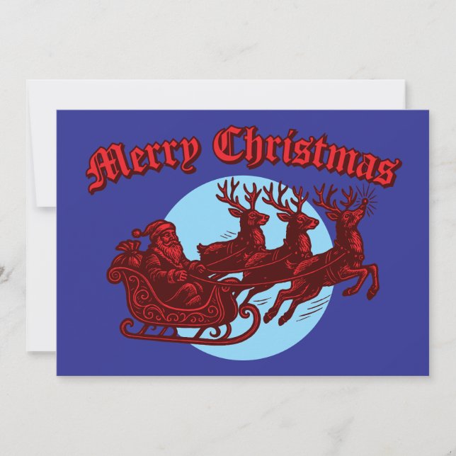 Tarjeta Festiva Santa Clause In Sleigh & Reindeer Christmas (Anverso)