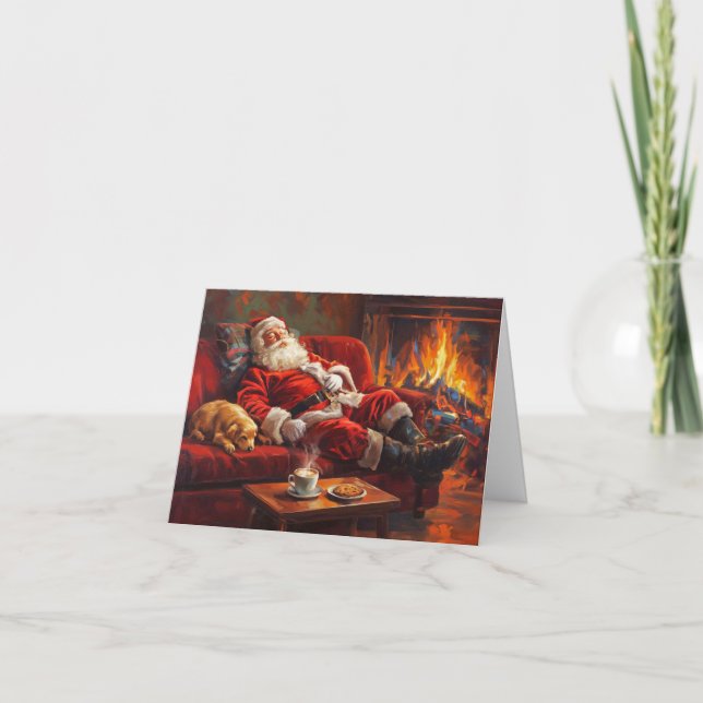 Tarjeta Festiva Santa Clause Resting Folded Holiday Card (Anverso)