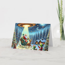 Tarjeta Festiva Santa Claus's UFO Alien Helpers Christmas