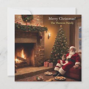 Tarjeta Festiva Santa Cláusula comiendo recetas