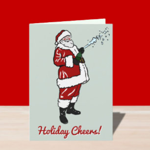 Tarjeta Festiva Santa con botella de champán