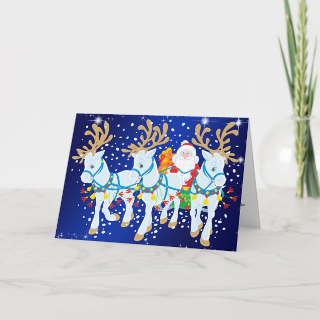 Tarjeta Festiva Santa con caballos y Navidades de Sleigh (Anverso)