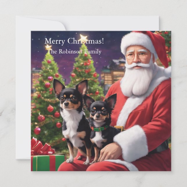 Tarjeta Festiva Santa con dos chihuahuas (Anverso)