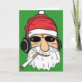 Tarjeta Festiva Santa con gafas de sol, cigarrillos y auriculares