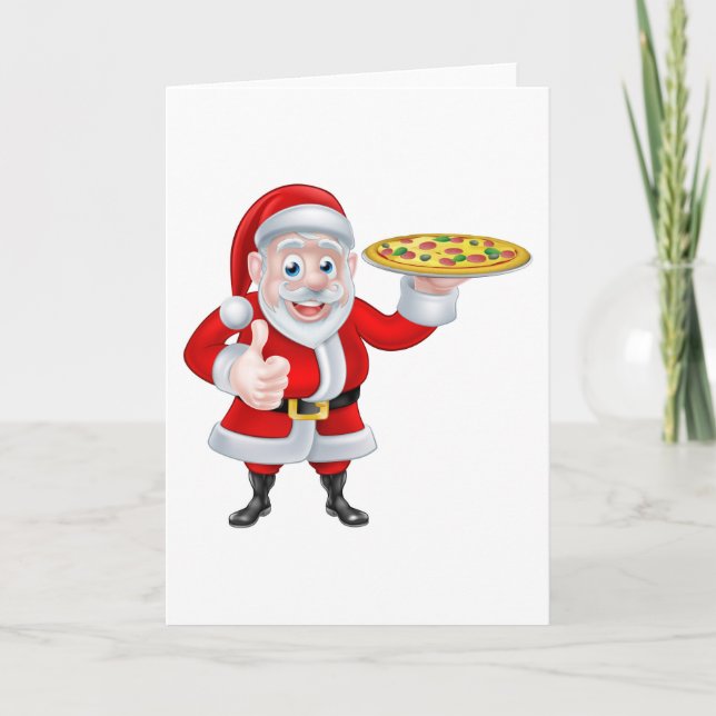 Tarjeta Festiva Santa con la pizza (Anverso)