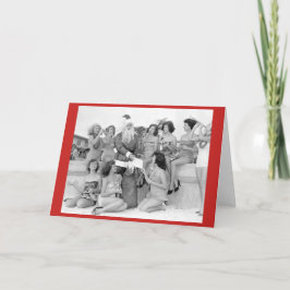 Tarjeta Festiva Santa con mujeres jóvenes en la playa