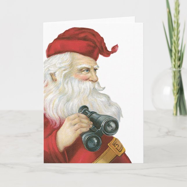 Tarjeta Festiva Santa con prismáticos (Anverso)