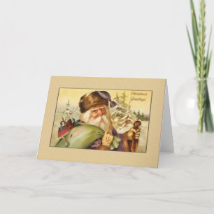 Tarjeta Festiva Santa con saludos de saco