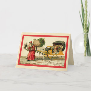 Tarjeta Festiva Santa con su carreta