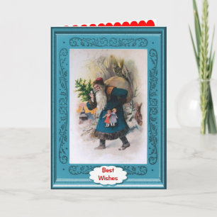 Tarjeta Festiva Santa con túnica azul