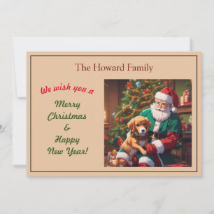 Tarjeta Festiva Santa con un cachorro