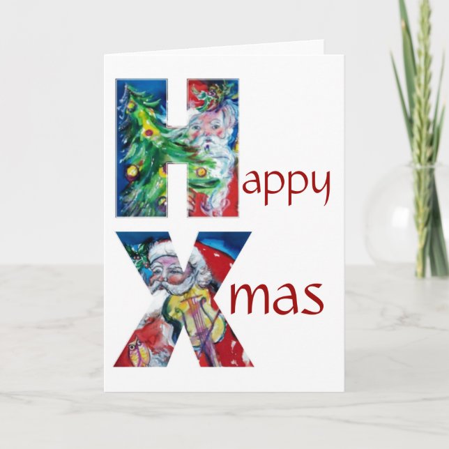 TARJETA FESTIVA SANTA CON VIOLIN MONOGRAM (Anverso)
