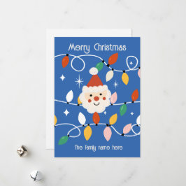 Tarjeta Festiva Santa Cuta Retro con luces de hadas azules