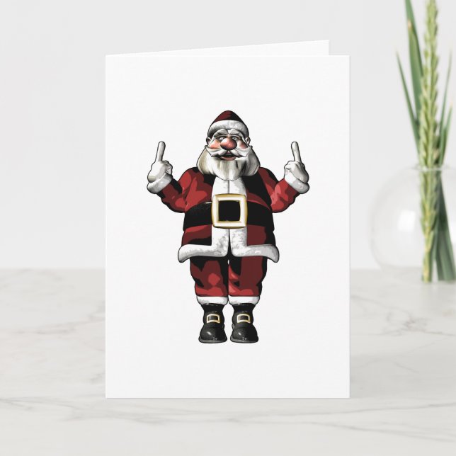 Tarjeta Festiva Santa dando el dedo (Anverso)