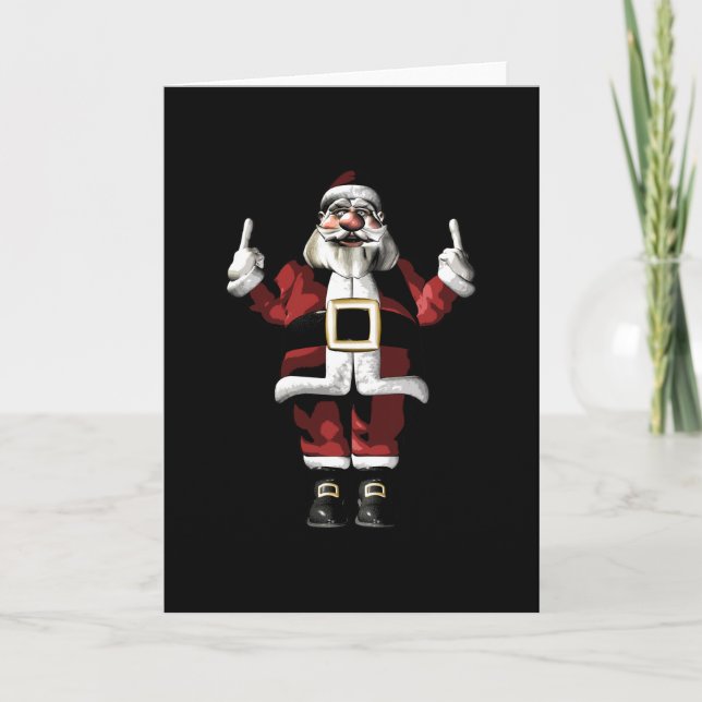 Tarjeta Festiva Santa dando el dedo (Anverso)