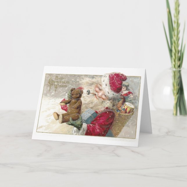 Tarjeta Festiva Santa de 1913 con Oso y Teddy (Anverso)
