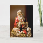 Tarjeta Festiva Santa de arrodillamiento<br><div class="desc">El Santa de arrodillamiento,  adorando al niño de Cristo,  es una de mis imágenes preferidas del navidad. Lo he juntado con el rezo de Santa dentro de la tarjeta. Pienso que esto haría un saludo muy especial a los amigos y a la familia durante esta estación sagrada del año.</div>