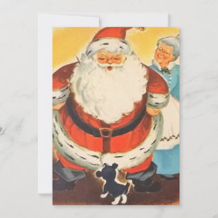 Tarjeta Festiva Santa de los años 1950 Vintage y Claus con pipa