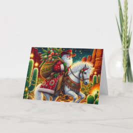 Tarjeta Festiva Santa del suroeste entregando regalos a caballo