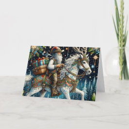 Tarjeta Festiva Santa del suroeste entregando regalos a caballo