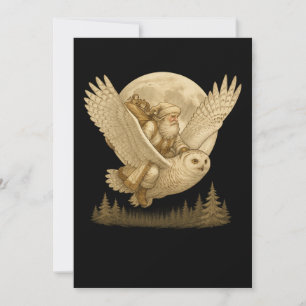 Tarjeta Festiva Santa del Viejo Mundo Monta en un Búho Nevado Yule