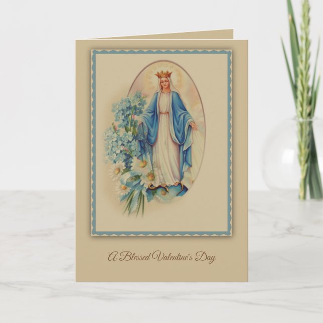 Tarjeta Festiva Santa Día de San Valentín Bendita Virgen María Flo (Anverso)