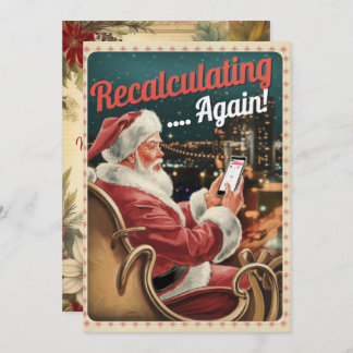 Tarjeta Festiva Santa divertido vintage recalculando personalizado