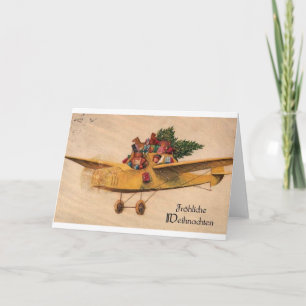 Tarjeta Festiva Santa en avión - juguetes - Alemania 1900 #X009