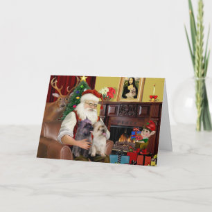 Tarjeta Festiva Santa en casa - Cairn Terriers (dos)